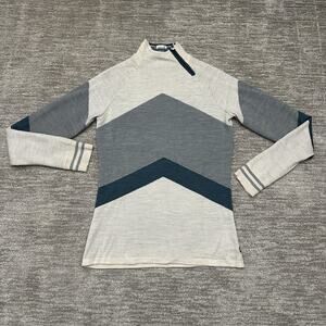 SmartWool Sweater Womens Large Gray Blue Chevron Dacono Ski Funnel Neck